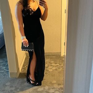 Vintage 90s L.A. Glo Black Velvet Cocktail Formal Sexy Slit Dress Large 11/12